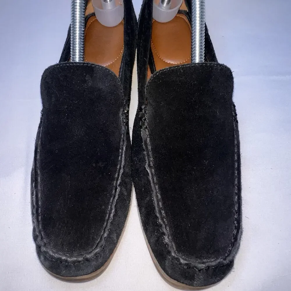 Franco Sarto Gina Loafers Womens Size 8.5 Black Suede Moc Toe Slip On Cushioned